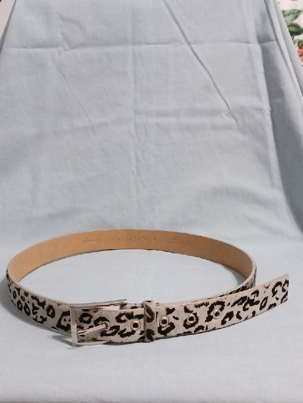Leopard Print Women's Leather Belt in Grey/Black